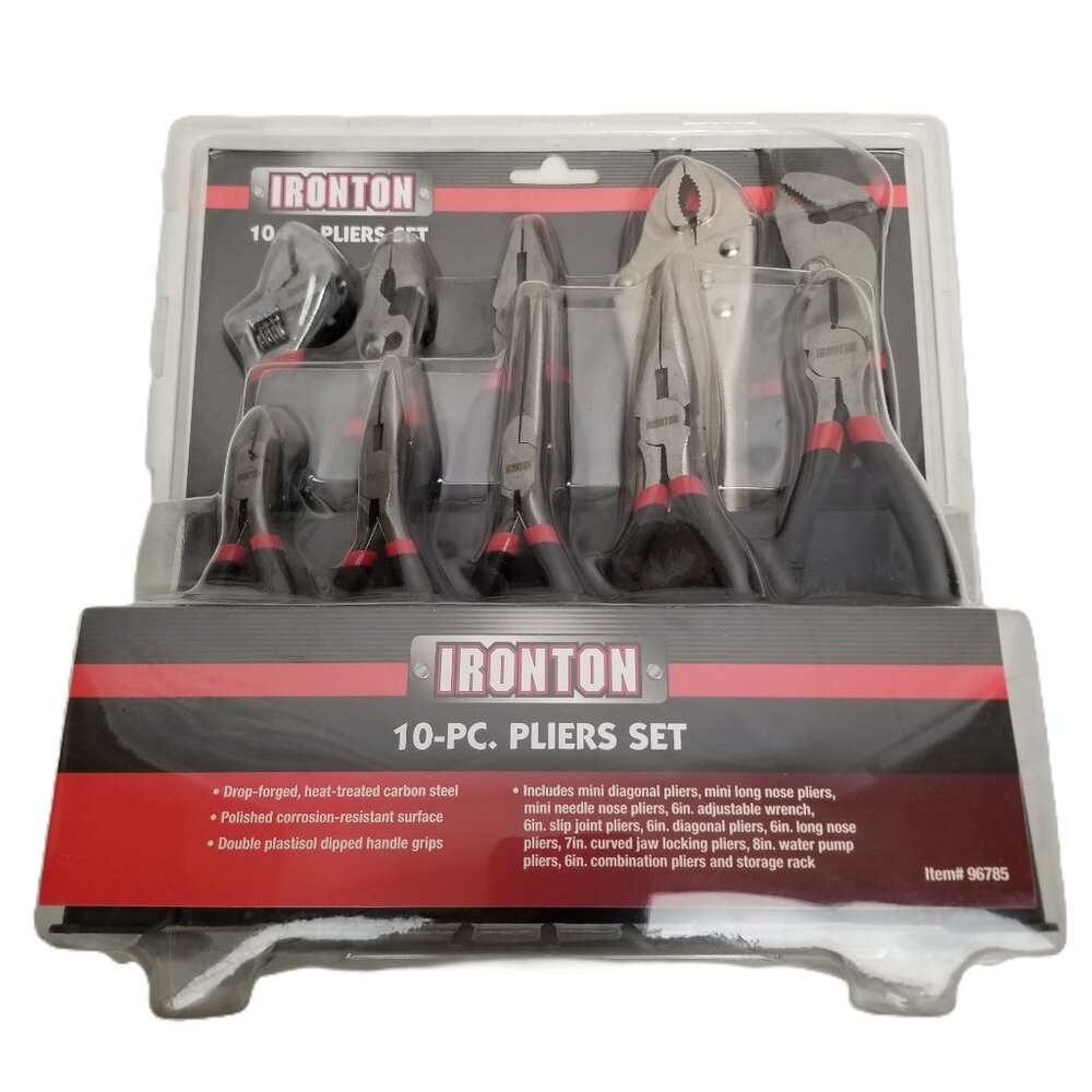 Ironton 10 Piece Pliers Set Adjust Wrench Diagonal Needle Nose Water Pump New